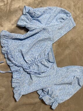 Light Blue Floral Ruffle Crop Top